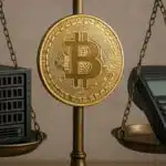 Bitcoin à la Croisée des Chemins : Analyse des actions crypto MSTR et COIN Une photo conceptuelle d'une balance comparant MicroStrategy (MSTR, un serveur) et Coinbase (COIN, un terminal de paiement), avec le Bitcoin (BTC) au centre, symbolisant le choix des actions crypto en 2025.