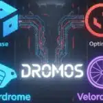 Aérodrome ($AERO) et Vélodrome ($VELO) fusionnent : vers un protocole DeFi géant, quelles conséquences sur le marché ? Illustration de la fusion DeFi entre Aerodrome et Velodrome pour créer le protocole DROMOS, un hub de liquidité sur Base et Optimism.